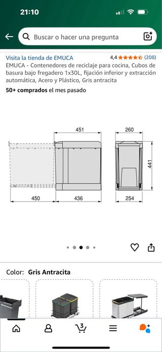 Cubo Basura Bajo Fregadero 1x30L extracción manual