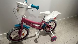 Bicicleta Niña Rosa + Ruedines + Portabebés