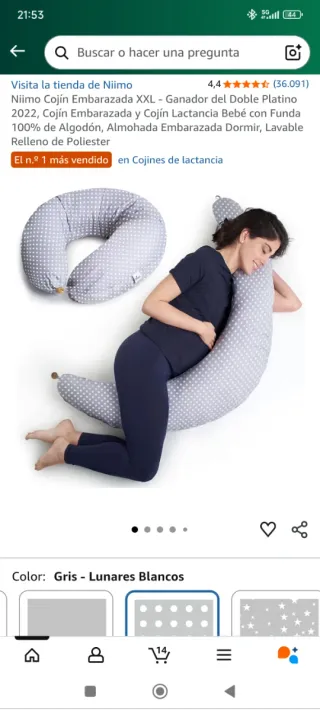 Cojín Embarazo Niimo XXL Gris Lunares
