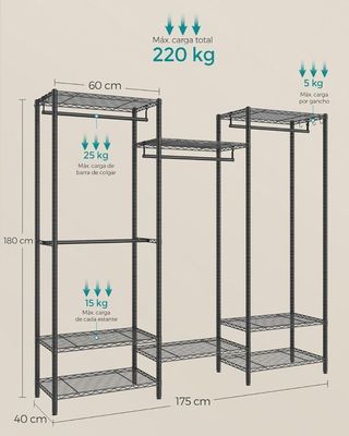 SONGMICS Armario metálico LGR431B01 – 180x175x40cm