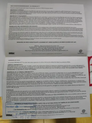 Garantía SEGA Dreamcast OJO CON SELLO