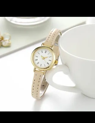 Reloj fino mujer beige y dorado. Nuevo