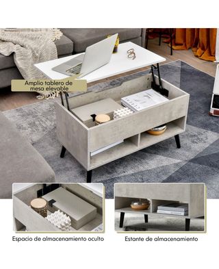 Mesa Centro Elevable Gris y Blanca