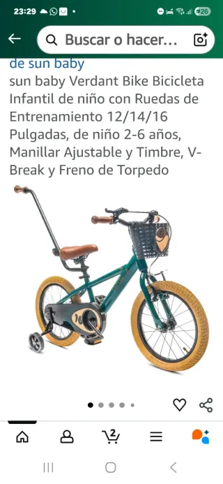 Bicicleta infantil verde 14 pulgadas