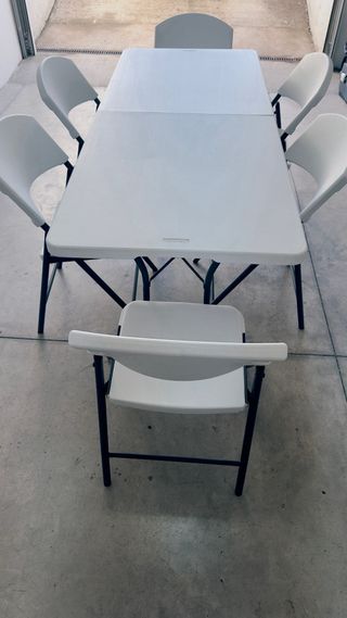 Mesa plegable 183x75 cm + 6 sillas