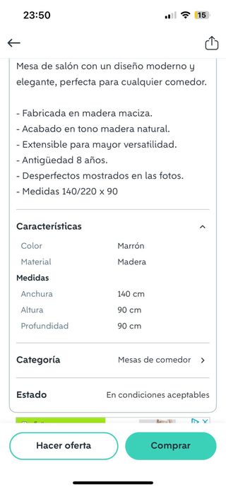 Mesa de salón extensible madera maciza