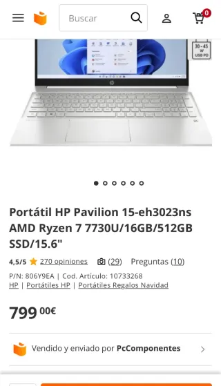Portátil HP Pavilion 15 Ryzen 7 512GB 15.6 FJD