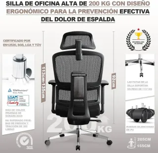Silla de oficina ergonómica 200kg
