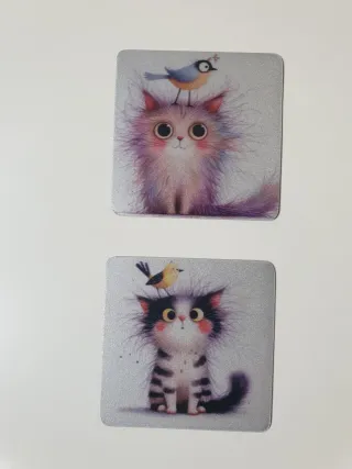 2 Imanes decorativos de gatos y pájaros