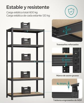 SONGMICS Estanteria Pesada 5 Niveles  Carga 600kg