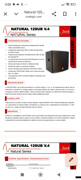 Subwoofer Zech Natural 12sub v.4 Negro