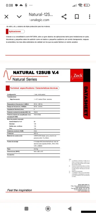 Subwoofer Zech Natural 12sub v.4 Negro