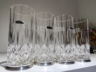 4 Vasos de cristal alta calidad plateado 925
