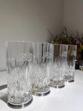4 Vasos de cristal alta calidad plateado 925