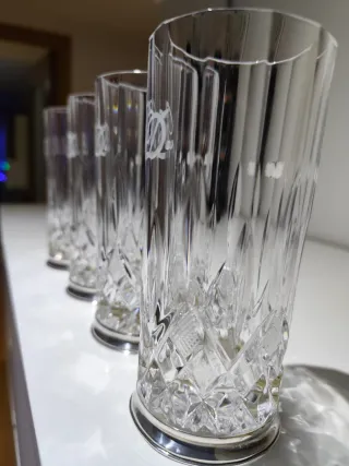 4 Vasos de cristal alta calidad plateado 925