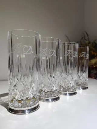 4 Vasos de cristal alta calidad plateado 925