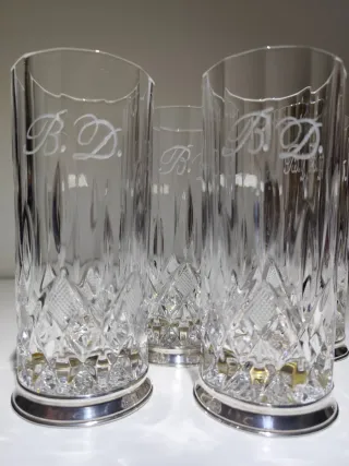 4 Vasos de cristal alta calidad plateado 925