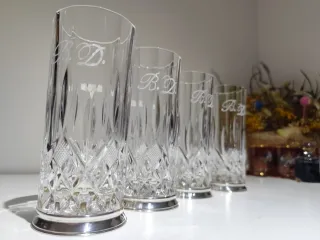 4 Vasos de cristal alta calidad plateado 925