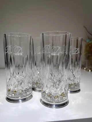 4 Vasos de cristal alta calidad plateado 925