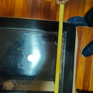 Mesa auxiliar cristal y madera negra