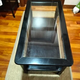 Mesa auxiliar cristal y madera negra