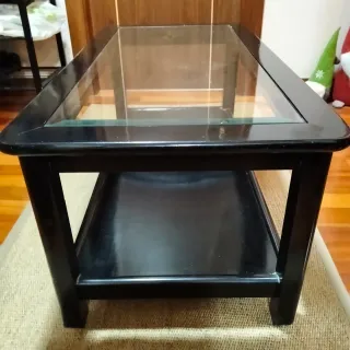 Mesa auxiliar cristal y madera negra