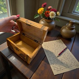 Antica scatola in legno decorata Mamma