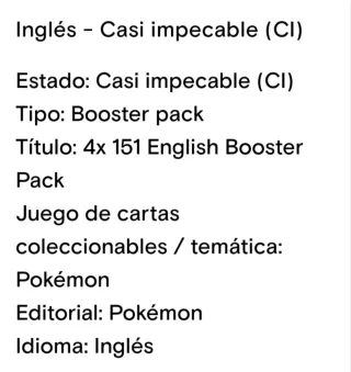 Pokémon 151 4 sobres Eng