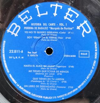 Lp Porrina de Badajoz Historia del Cante Vol.1