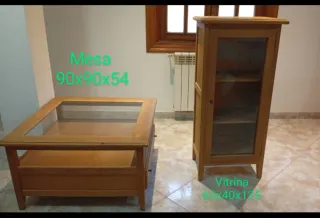 Muebles salón, mesa centro madera, vitrina, mesatv