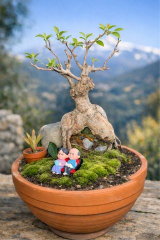 Bonsái Ficus Ginseng Composición Paisajística