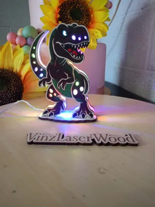 Lampada T-Rex Dinosauro Multicolore Legno