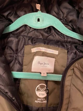 Abrigo Pepe Jeans T/160 Verde y Negro, niño