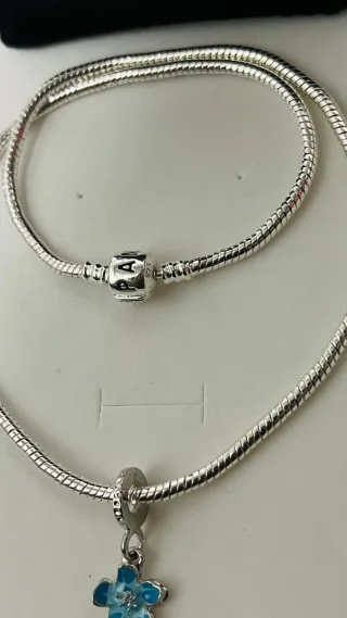 Colar Pandora Prata com Pingente Flor Azul