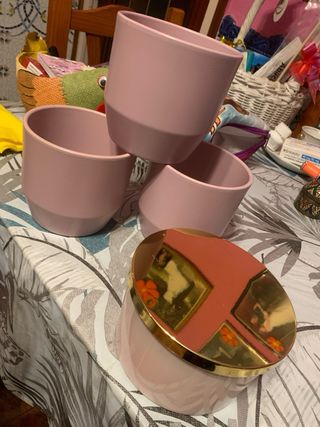 4 Macetas Cerámica y Vela con Tapa