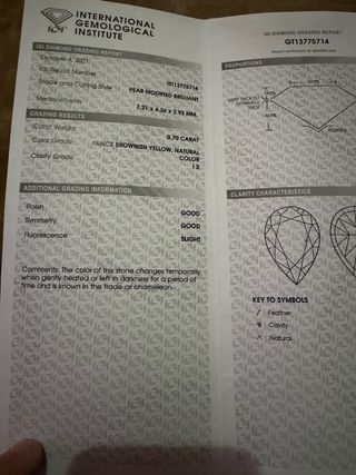 Diamante Amarillo 0.70ct Certificado IGI