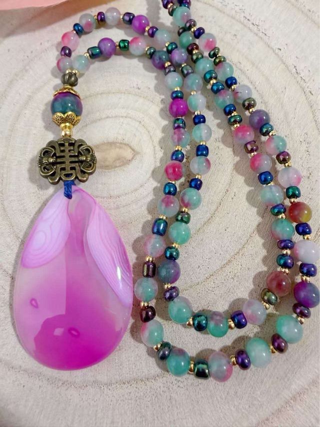 Collar Cuarzo Rosa Natural Multicolor