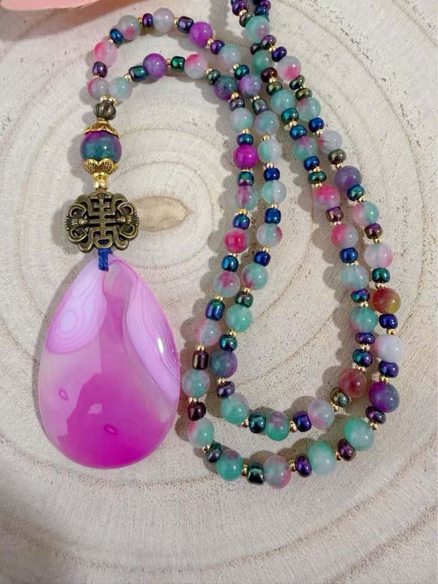 Collar Cuarzo Rosa Natural Multicolor