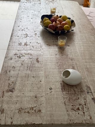 Mesa de madera decapada blanca 215x90