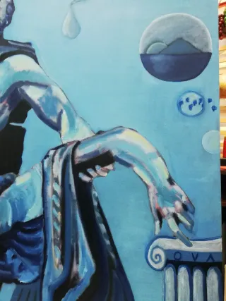 Cuadro al óleo azul y blanco