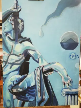 Cuadro al óleo azul y blanco