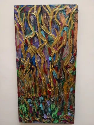 Cuadro abstracto dorado y morado