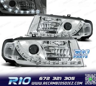 FAROS PARA SKODA OCTAVIA 01-04 LUZ DIURNA LED FONDO CROMO