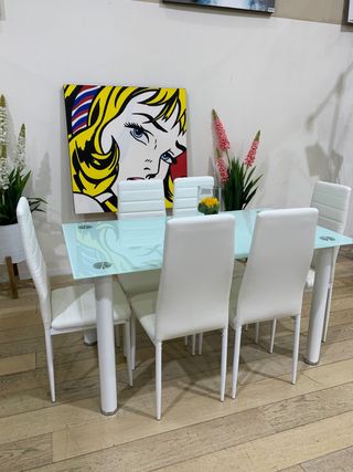 Mesa Comedor Cristal + 6 Sillas Piel Sintética