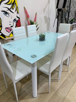 Comedor 6 Sillas Cristal Blanco