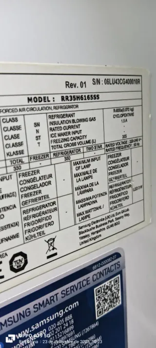 NEVERA SAMSUNG DE UNA PUERTA  NO FROST ENERGÍA A++