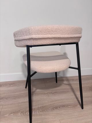 4 Sillas Comedor Beige Tela y Metal