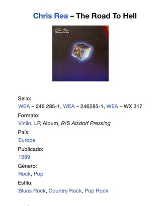 Chris Rea - The Road To Hell Vinilo LP