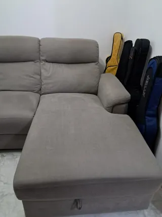 Sofá Chaiselongue Gris Reclinable con Canapé