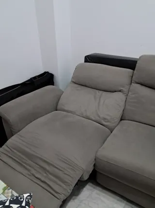 Sofá Chaiselongue Gris Reclinable con Canapé